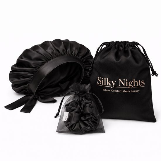 Luxe Zijden Slaapmuts met Scrunchie