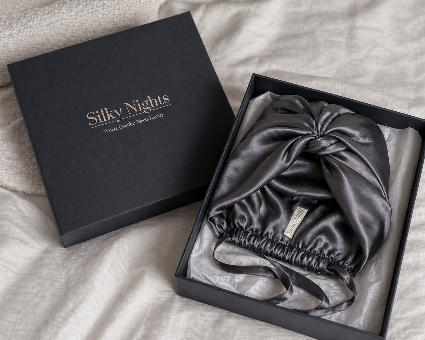 Luxe zijden bonnet inclusief scrunchie