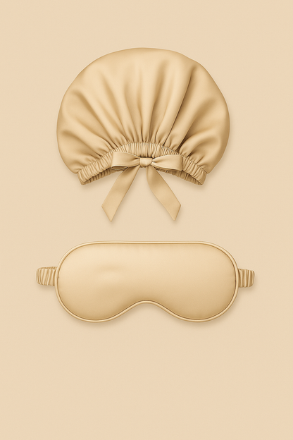 Zijde slaapset (slaapmuts en slaapmasker