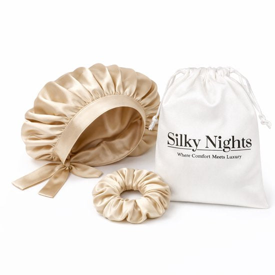 Luxe Zijden Slaapmuts met Scrunchie