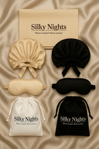 Zijde slaapset (slaapmuts en slaapmasker