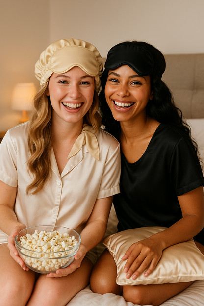 Zijde slaapset (slaapmuts en slaapmasker