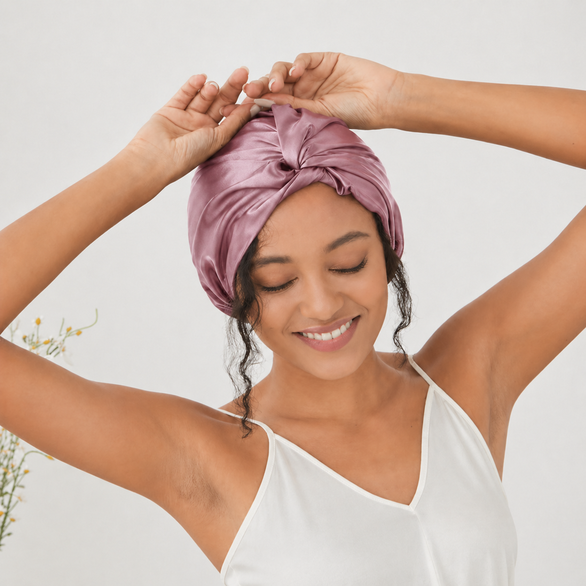 Luxe zijden bonnet inclusief scrunchie