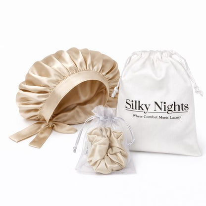Luxe Zijden Slaapmuts met Scrunchie