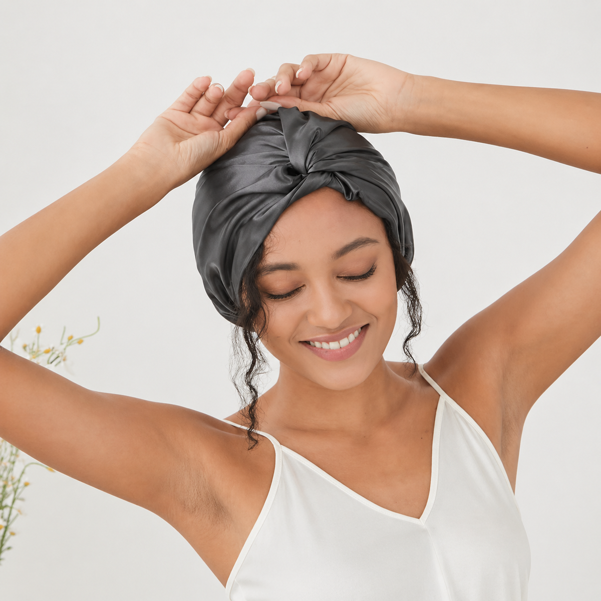 Luxe zijden bonnet inclusief scrunchie
