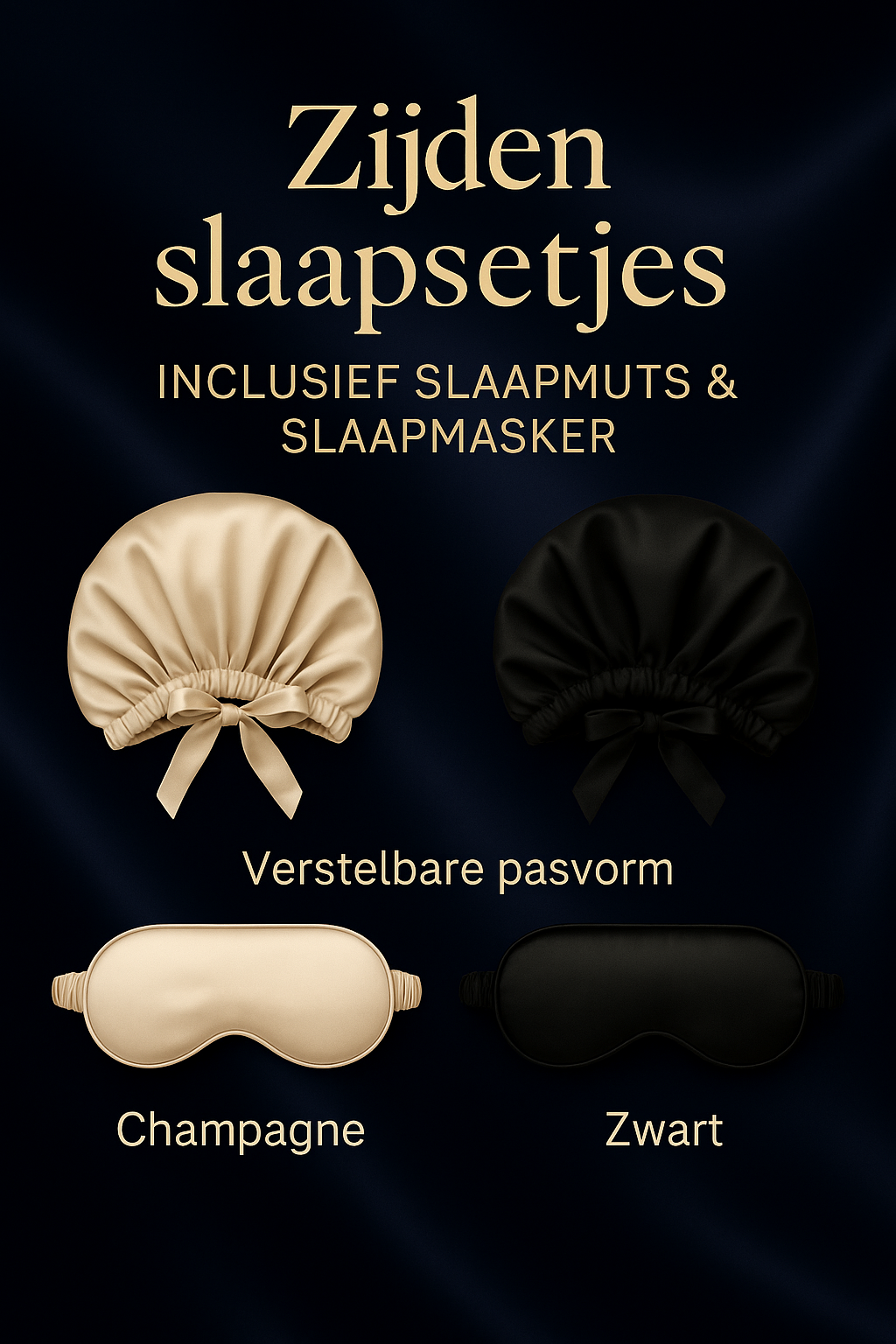 Zijde slaapset (slaapmuts en slaapmasker